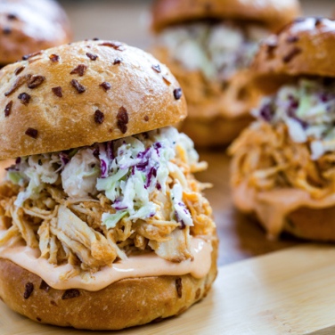 Slow Cooker Buffalo Chicken Sliders with Blue Cheese Slaw